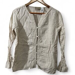 Liz Claiborne Lizwear 100% Linen Button Front Blouse S Boho Coastal Grandma Core